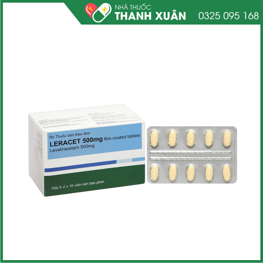 Thuốc Leracet 500mg điều trị động kinh (6 vỉ x 10 viên)